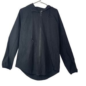 Adidas women's medium jacket light weight black zip front hooded gray pattern